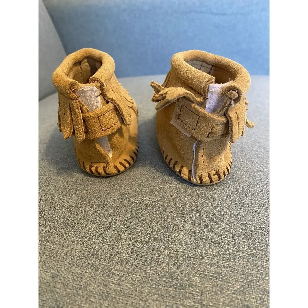 Minnetonka Brown Leather Moccasins Size 5 Toddler Fringe Natural Shoes